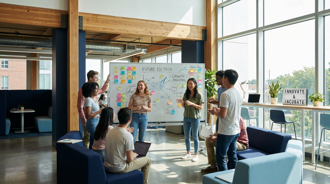 Students collaborating in incubator