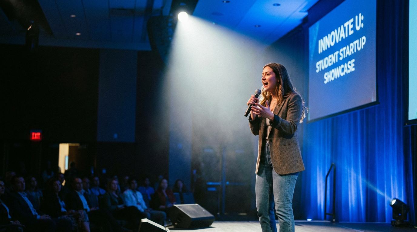 Student pitching at Dolphin Tank